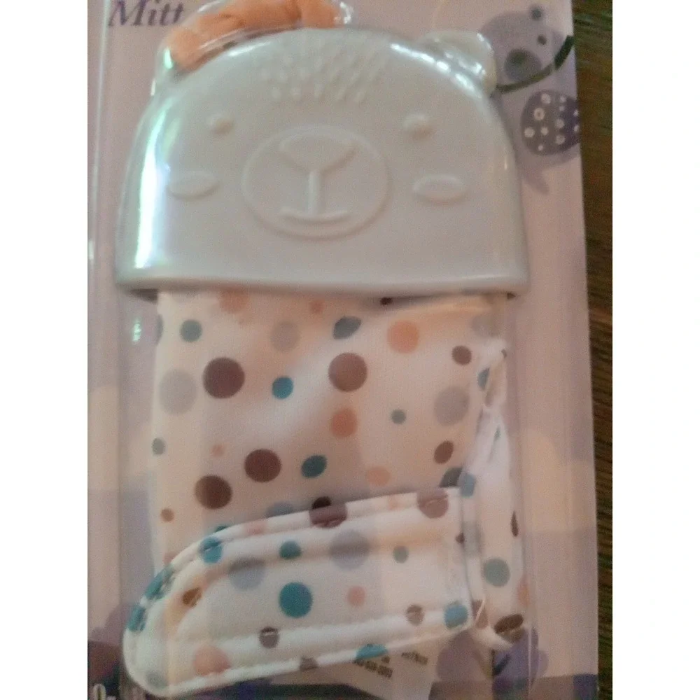 b-Pure for baby Silicone Teething Mitten, 0-18 Months, Blue/White NIP